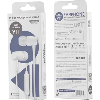 Wk Y11 Silikonlu Mikrofonlu 3.5 Mm Jak Kablolu Kulaklık Beyaz