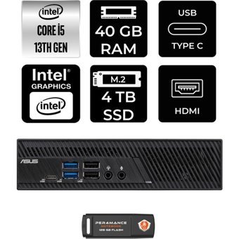 Asus PB63 PB63P340 Dahili Intel UHD Graphics 730 Intel Core i5 13400 40 GB 4 TB FreeDos Mini Pc + Per4 USB Flash Bellek