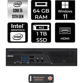 Asus PB63 PB63P448 Dahili Intel UHD Graphics 730 Intel Core i5 13400 64 GB 1 TB Windows 11 Pro Mini Pc + Per4 USB Flash Bellek