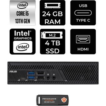 Asus PB63 PB63P325 Dahili Intel UHD Graphics 730 Intel Core i5 13400 24 GB 4 TB FreeDos Mini Pc + Per4 USB Flash Bellek