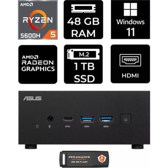 Asus ExpertCenter PN52-P1393 Dahili Radeon RX Vega 7 AMD Ryzen 5 5600H 48 GB 1 TB Windows 11 Home Mini Pc + Per4 USB Flash Bellek