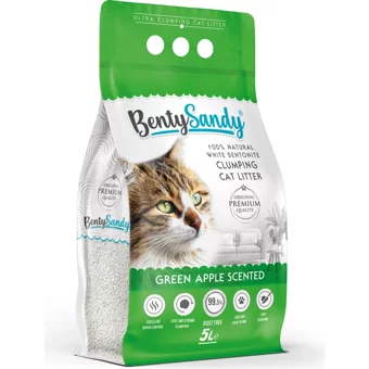Benty Sandy Yeşil Elma Kokulu Topaklanan İnce Taneli Bentonit Kedi Kumu 5 lt
