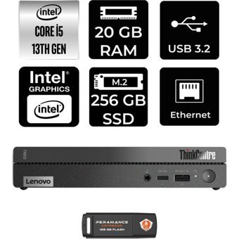Lenovo ThinkCentre 50Q Gen 4 12LN0048TRP316 Dahili Intel UHD Graphics Intel Core i5 13420H 20 GB 256 GB FreeDos Mini Pc + Per4 USB Flash Bellek