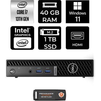 Dell Optiplex 7010MFF N018O7010MFFP388 Dahili Intel UHD Graphics 770 Intel Core i7 13700T 40 GB 1 TB Windows 11 Home Mini Pc + Per4 USB Flash Bellek