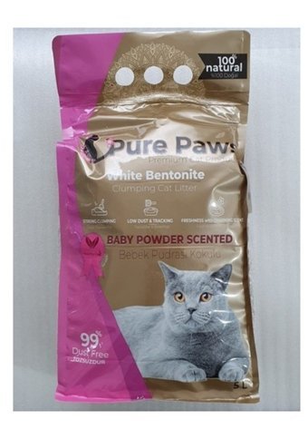 Pure Paws Bebek Pudrası Kokulu Topaklanan İnce Taneli Bentonit Kedi Kumu 5 lt
