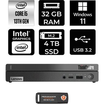 Lenovo ThinkCentre 50Q Gen 4 12LN0048TRP380 Dahili Intel UHD Graphics Intel Core i5 13420H 32 GB 4 TB Windows 11 Home Mini Pc + Per4 USB Flash Bellek
