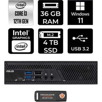 Asus PB63 PN63-P1385 Dahili Intel UHD Graphics 730 Intel Core i3 13100 36 GB 4 TB Windows 11 Pro Mini Pc + Per4 USB Flash Bellek