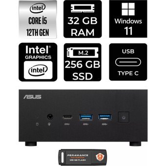 Asus ExpertCenter PN64-P426 Dahili Intel Iris Xe Graphics Intel Core i5 12500H 32 GB 256 GB Windows 11 Pro Mini Pc + Per4 USB Flash Bellek