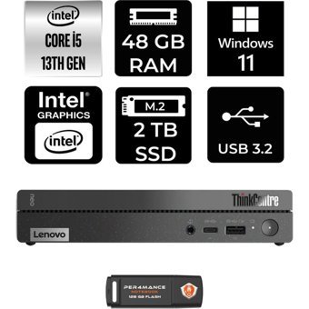 Lenovo ThinkCentre 50Q Gen 4 12LN0048TRP444 Dahili Intel UHD Graphics Intel Core i5 13420H 48 GB 2 TB Windows 11 Pro Mini Pc + Per4 USB Flash Bellek