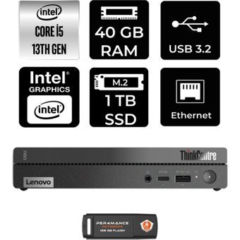 Lenovo ThinkCentre 50Q Gen 4 12LN0048TRP338 Dahili Intel UHD Graphics Intel Core i5 13420H 40 GB 1 TB FreeDos Mini Pc + Per4 USB Flash Bellek