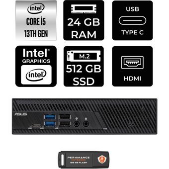 Asus PB63 PB63P322 Dahili Intel UHD Graphics 730 Intel Core i5 13400 24 GB 512 GB FreeDos Mini Pc + Per4 USB Flash Bellek