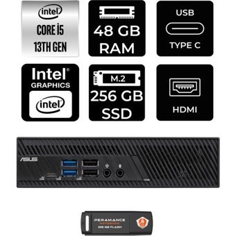 Asus PB63 PB63P341 Dahili Intel UHD Graphics 730 Intel Core i5 13400 48 GB 256 GB FreeDos Mini Pc + Per4 USB Flash Bellek