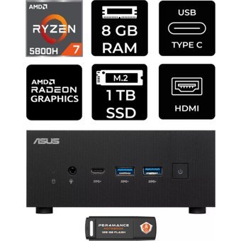 Asus ExpertCenter PN52-P2303 Dahili Radeon RX Vega 8 AMD Ryzen 7 5800H 8 GB 1 TB FreeDos Mini Pc + Per4 USB Flash Bellek