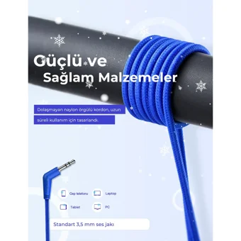 Mpow Che1 Mikrofonlu 3.5 Mm Jak Kablolu Kulaklık Mavi