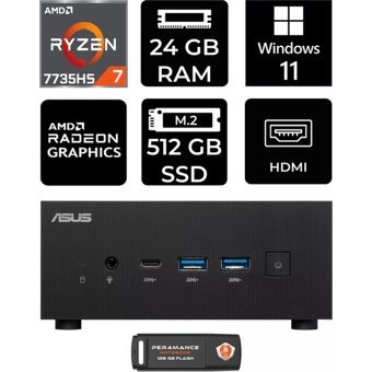 Asus ExpertCenter PN53-P422 Dahili Radeon 680M AMD Ryzen 7 7735HS 24 GB 512 GB Windows 11 Pro Mini Pc + Per4 USB Flash Bellek