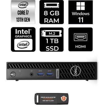 Dell Optiplex 7010MFF N018O7010MFFP403 Dahili Intel UHD Graphics 770 Intel Core i7 13700T 8 GB 1 TB Windows 11 Pro Mini Pc + Per4 USB Flash Bellek