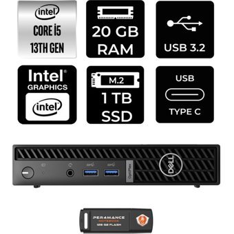 Dell Optiplex 7010MFF N007O7010MFFP318 Dahili Intel UHD Graphics Intel Core i5 13500T 20 GB 1 TB FreeDos Mini Pc + Per4 USB Flash Bellek