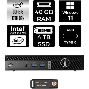 Dell Optiplex 7010MFF N002O7010MFFP390 Dahili Intel UHD Graphics Intel Core i5 13500T 40 GB 4 TB Windows 11 Home Mini Pc + Per4 USB Flash Bellek