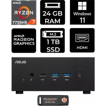 Asus ExpertCenter PN53-P373 Dahili Radeon 680M AMD Ryzen 7 7735HS 24 GB 1 TB Windows 11 Home Mini Pc + Per4 USB Flash Bellek