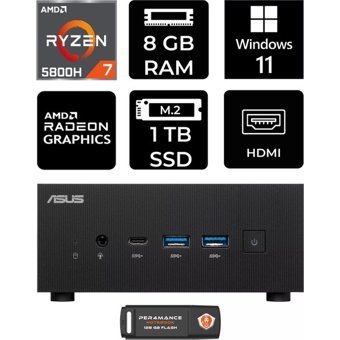 Asus ExpertCenter PN52-P2353 Dahili Radeon RX Vega 8 AMD Ryzen 7 5800H 8 GB 1 TB Windows 11 Home Mini Pc + Per4 USB Flash Bellek