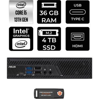 Asus PB63 PB63P335 Dahili Intel UHD Graphics 730 Intel Core i5 13400 36 GB 4 TB FreeDos Mini Pc + Per4 USB Flash Bellek