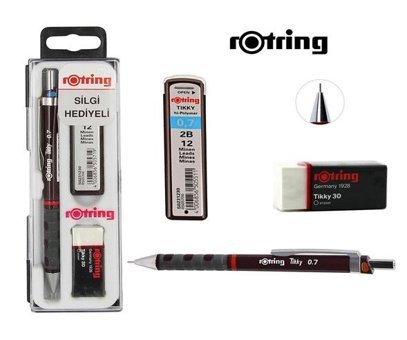 Rotring Tikky Silgili Krom Metalik Bordo 0.5 mm Versatil Kalem