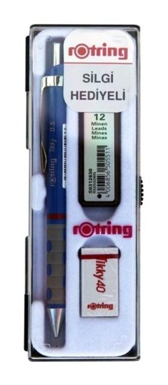 Rotring Tikky Silgili Krom Metalik Mavi 0.5 mm Versatil Kalem