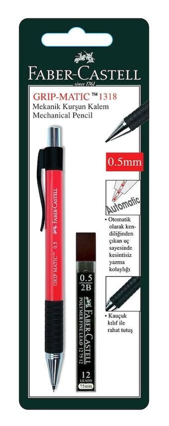 Faber-Castell Grip Matic Silgili Silikon Metalik Siyah 0.5 mm Versatil Kalem