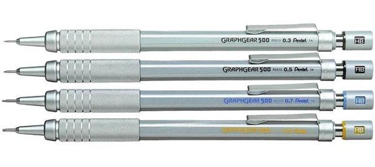 Pentel Graphgear 500 Silgili Metal Metalik Gri 0.3 mm Versatil Kalem