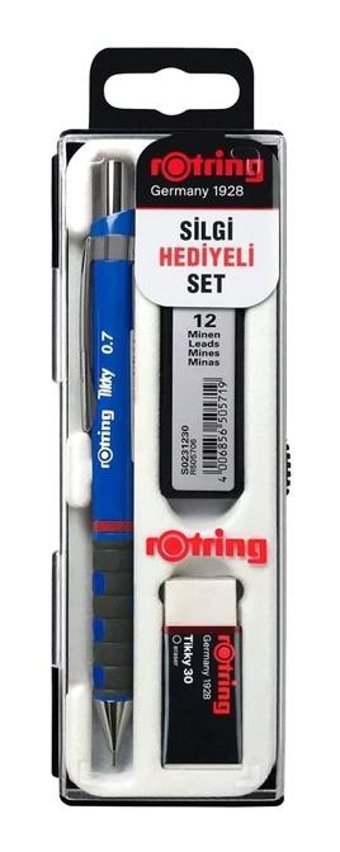 Rotring Tikky Silgili Krom Metalik Açık Mavi 0.5 mm Versatil Kalem