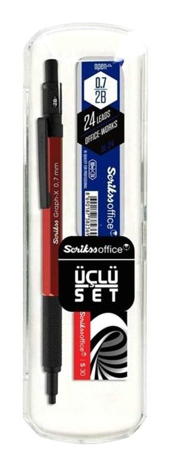 Scrikss Graph-X Silgili Krom Metalik Kırmızı 0.7 mm Versatil Kalem