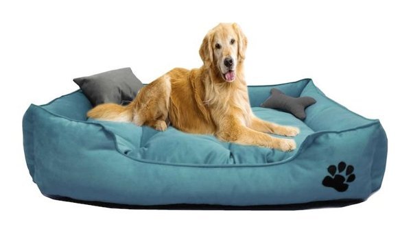 Mavi Vitrin İşlemeli Yıkanabilir Büyük Irk İç Mekan Köpek Yatağı Turkuaz