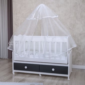 Garaj Home Elegant Mdf Gövdeli 30 kg Kapasiteli Dikdörtgen Yataklı Çekmeceli Sallanan Karyola Beşik Gri