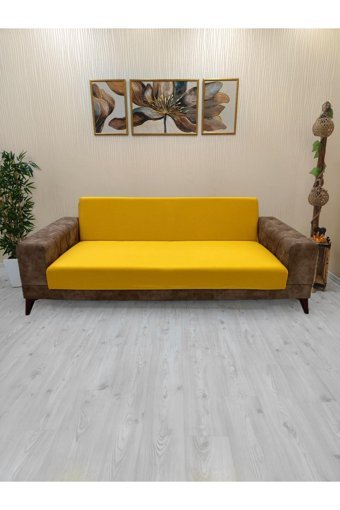 Afd Collection Polyester Süngersiz Düz Giydirmeli Lastikli Sarı Tekli Koltuk Örtüsü 60x190 cm