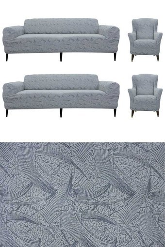 Tuchmall Polyester Likralı Jakarlı Süngerli Kamuflaj Desenli Giydirmeli Gri Dörtlü Koltuk Örtüsü 180x230 cm