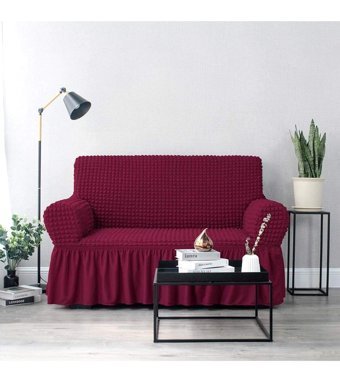 Bright Home Polyester Bürümcük Fırfırlı Süngersiz Petek Desenli Giydirmeli Lastikli Bordo Tekli Koltuk Örtüsü 115x175 cm