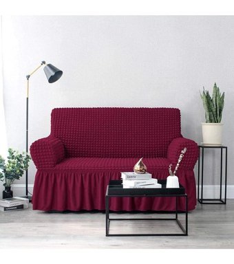 Bright Home Polyester Bürümcük Fırfırlı Süngersiz Petek Desenli Giydirmeli Lastikli Bordo Tekli Koltuk Örtüsü 115x175 cm