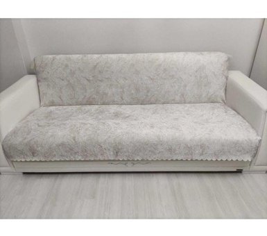 Selçuklu Tekstil Polyester Polar Pofuduk Süngerli Çizgili Bej Üçlü Koltuk Örtüsü 180x215 cm