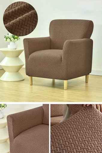 Pimobile Pamuklu - Polyester Likralı Jakarlı Süngersiz Petek Desenli Giydirmeli Kahverengi Tekli Koltuk Örtüsü 60x80 cm