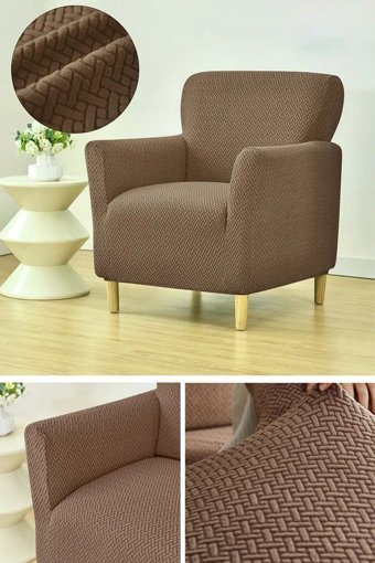Pimobile Pamuklu - Polyester Likralı Jakarlı Süngersiz Petek Desenli Giydirmeli Kahverengi Tekli Koltuk Örtüsü 60x80 cm