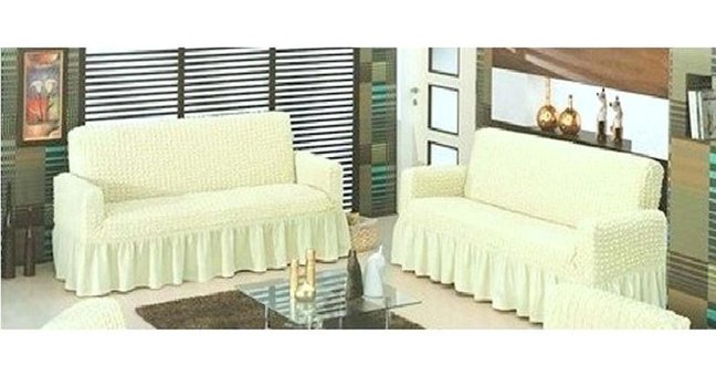 Altın Kelebek Polyester Bürümcük Fırfırlı Süngersiz Giydirmeli Lastikli Bej İkili Koltuk Örtüsü 180x230 cm