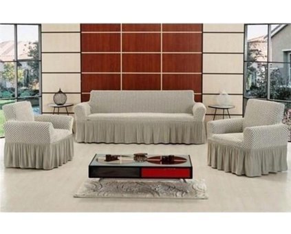 Altınkoza Pamuklu Fırfırlı Süngersiz Giydirmeli Lastikli Bej Dörtlü Koltuk Örtüsü 180x230 cm