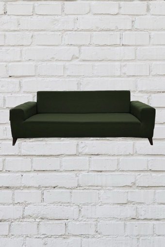 Şahane Ev Mikro Polyester Likralı Jakarlı Süngersiz Düz Giydirmeli Lastikli Haki İkili Koltuk Örtüsü 140 cm