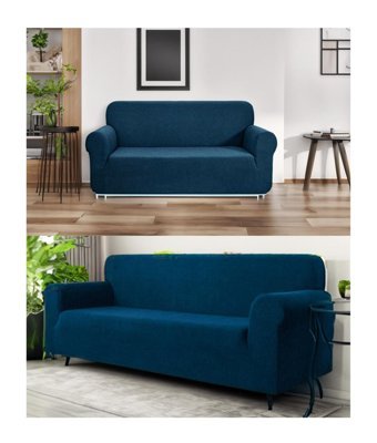 Etles Home Pamuklu - Polyester Likralı Jakarlı Süngersiz Armürlü Giydirmeli Mavi Altılı Koltuk Örtüsü 180x230 cm