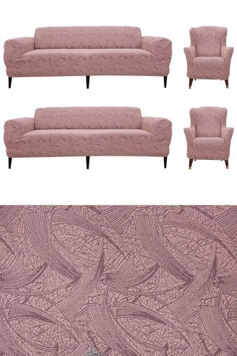 Furkanticaret Pamuklu Jakarlı Süngersiz Soyut Desenli Giydirmeli Gri 3-3-1-1 Koltuk Örtüsü 230x180 cm
