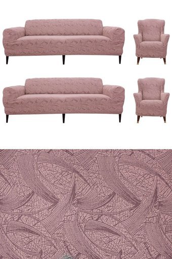 Furkanticaret Pamuklu Jakarlı Süngersiz Soyut Desenli Giydirmeli Gri 3-3-1-1 Koltuk Örtüsü 230x180 cm