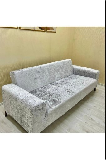 Furkanticaret Kadife Polar Süngersiz Düz Giydirmeli Gri Tekli Koltuk Örtüsü 180x237 cm
