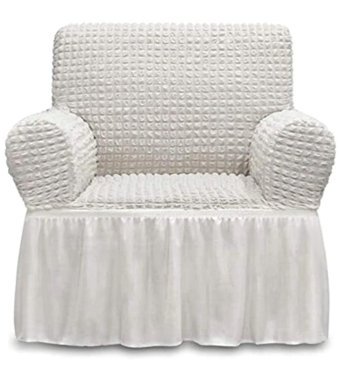 Uy Style Tekstil Polyester Bürümcük-Likralı Drapeli Süngerli Düz Giydirmeli Bej Tekli Koltuk Örtüsü 70x115 cm