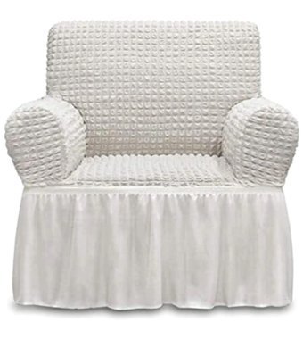 Uy Style Tekstil Polyester Bürümcük-Likralı Drapeli Süngerli Düz Giydirmeli Bej Tekli Koltuk Örtüsü 70x115 cm