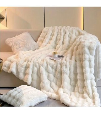 Sevaradekor Bürümcük Peluş Süngersiz Leopar Desenli Beyaz Tekli Koltuk Örtüsü 200x75 cm